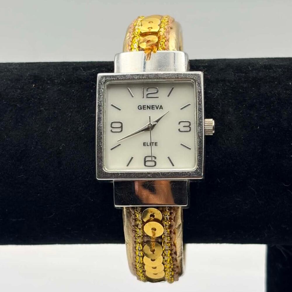 Silver & Gold Geneva Cuff Watch